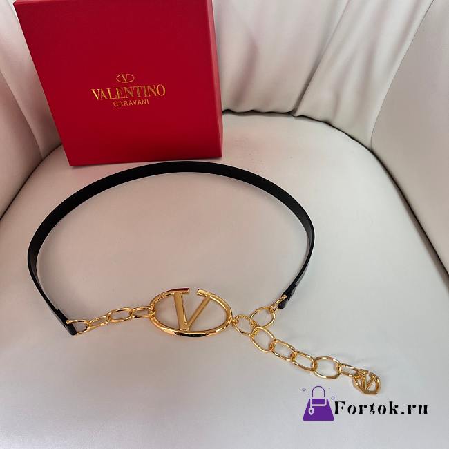 Fortok Valentino Garavani Vlogo Moon Leather Belt in Black With Gold/ Silver Buckle - 1