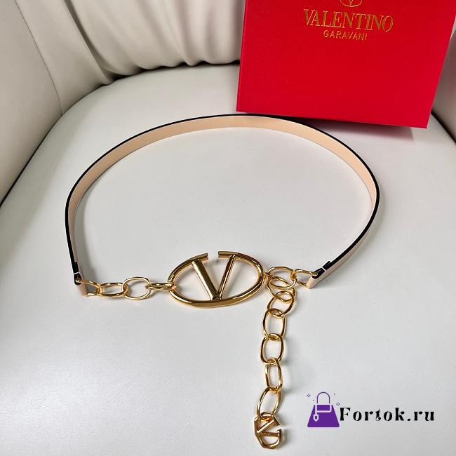 Fortok Valentino Garavani Vlogo Moon Leather Belt in Beige With Gold/ Silver Buckle - 1