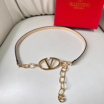 Fortok Valentino Garavani Vlogo Moon Leather Belt in Beige With Gold/ Silver Buckle