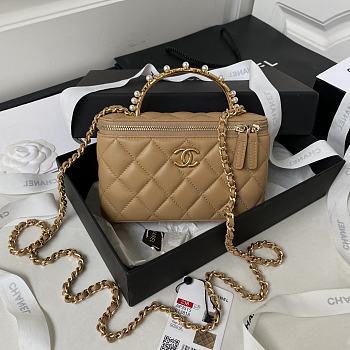 Fortok Chanel Vanity Case With Top Handle Beige 17cm