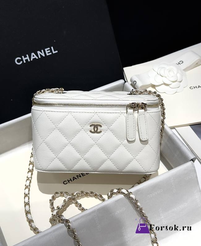 Fortok Chanel 23C Caviar Vanity Case White 16.5x8x10cm - 1