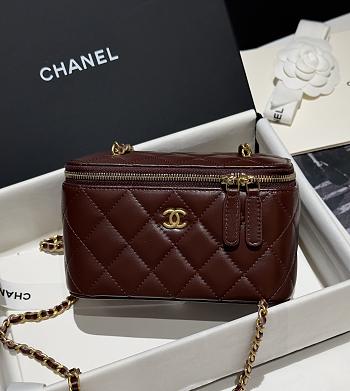 Fortok Chanel 24K Small Golden Ball Cosmetic Bag Dark Brown 9.5x17x8cm