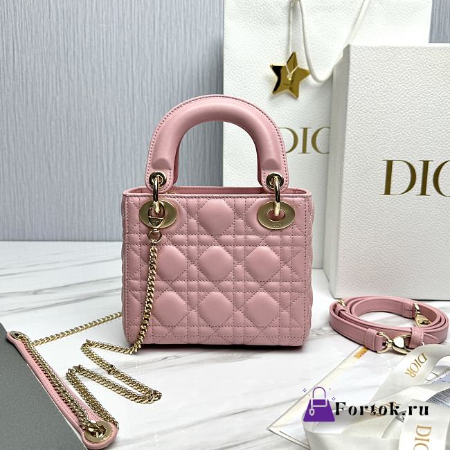 Fortok Dior Lady Dior Bag Cannage Leather Pink 17cm  - 1