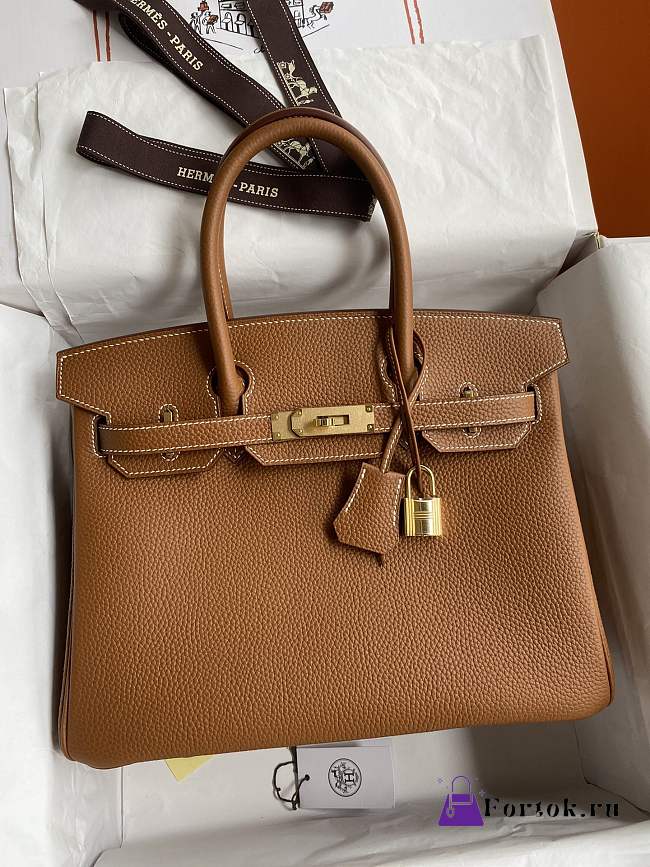Fortok Hermes Birkin Togo In Smooth Leather Brown Gold Buckle 25cm - 1