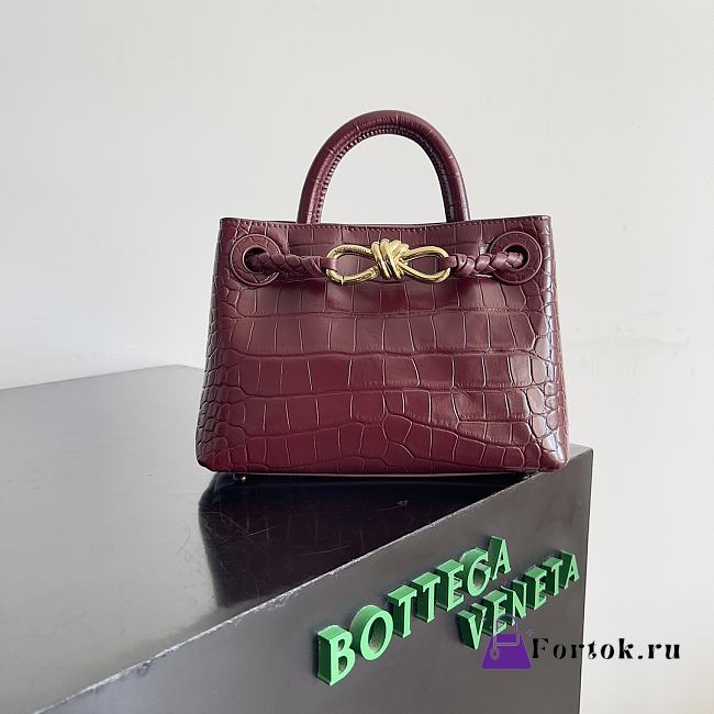 Fortok Bottega Veneta Andiamo Crocodile Leather Bag Burgundy 777614 22x9x15.5cm - 1