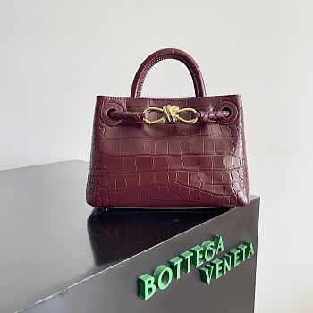Fortok Bottega Veneta Andiamo Crocodile Leather Bag Burgundy 777614 22x9x15.5cm