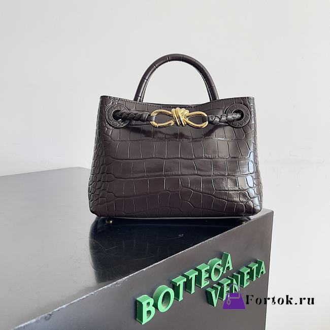 Fortok Bottega Veneta Andiamo Crocodile Leather Bag Dark Brown 777614 22x9x15.5cm - 1
