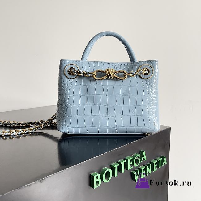 Fortok Bottega Veneta Andiamo Crocodile Leather Bag Blue 777614 22x9x15.5cm - 1