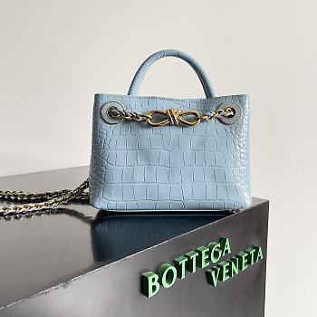 Fortok Bottega Veneta Andiamo Crocodile Leather Bag Blue 777614 22x9x15.5cm
