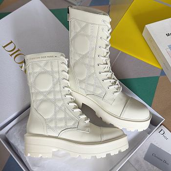 Fortok Dior D-Unit Ankle Boot White Quilted Cannage Calfskin