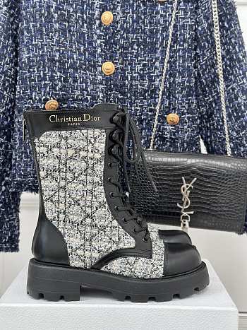 Fortok Dior D-Unit Ankle Boot Black Calfskin With Grey Tweed 
