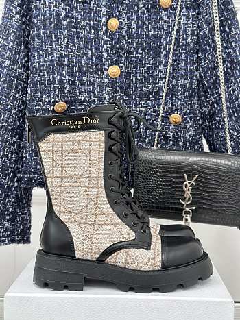 Fortok Dior D-Unit Ankle Boot Black Calfskin With Beige Tweed