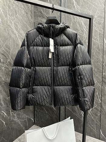 Fortok Dior CD Fabric Oblique Hooded Down Jacket Black 