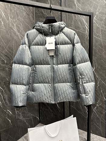 Fortok Dior CD Fabric Oblique Hooded Down Jacket Grey