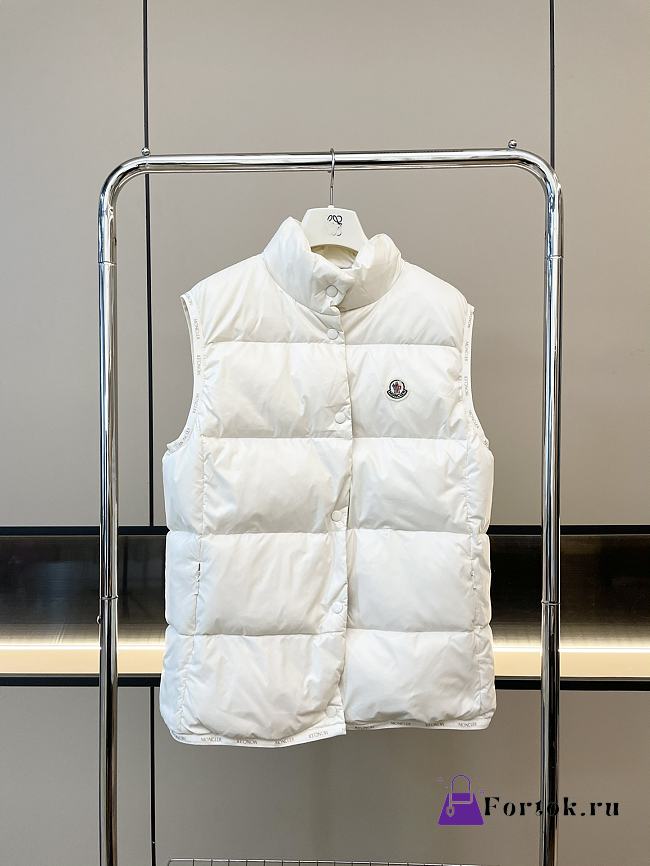 Fortok Moncler Collar Snap-button Down Vest White - 1