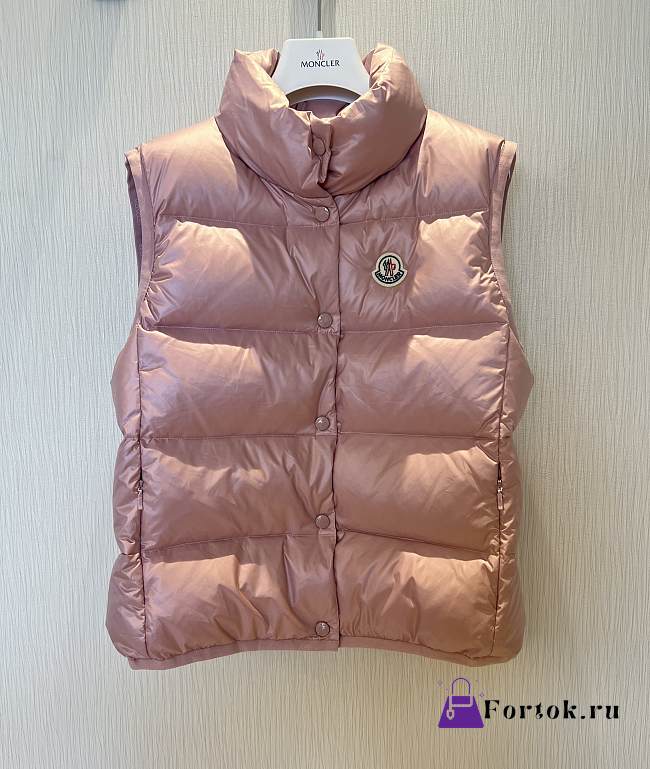 Fortok Moncler Collar Snap-button Down Vest Pink - 1