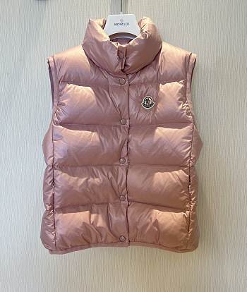 Fortok Moncler Collar Snap-button Down Vest Pink