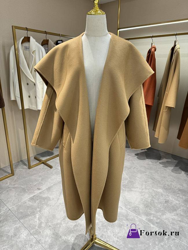 Fortok Maxmara Rienza Large Lapel Ripple Cashmere Coat Camel - 1