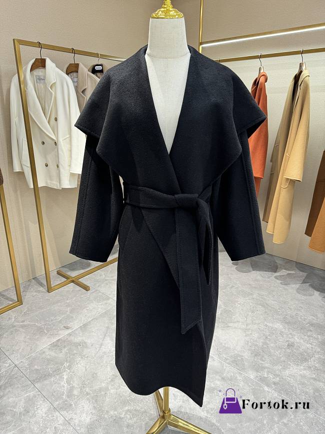 Fortok Maxmara Rienza Large Lapel Ripple Cashmere Coat Black - 1
