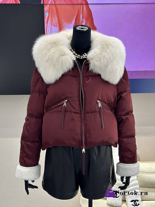 Fortok Maxmara Fur Collar Coat Burgundy - 1