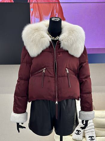 Fortok Maxmara Fur Collar Coat Burgundy