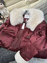 Fortok Maxmara Fur Collar Coat Burgundy - 5