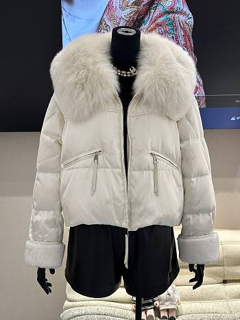 Fortok Maxmara Fur Collar Coat White