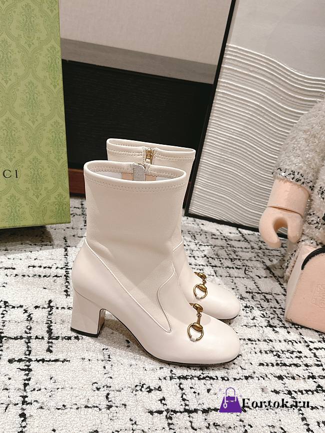 Fortok Gucci Horsebit Ankle Boot White - 1