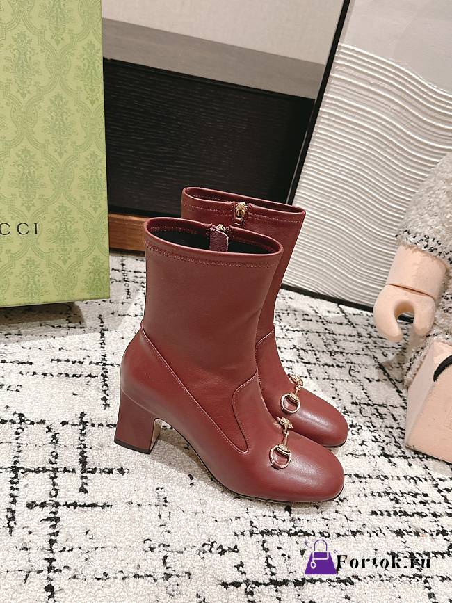 Fortok Gucci Horsebit Ankle Boot Burgundy - 1