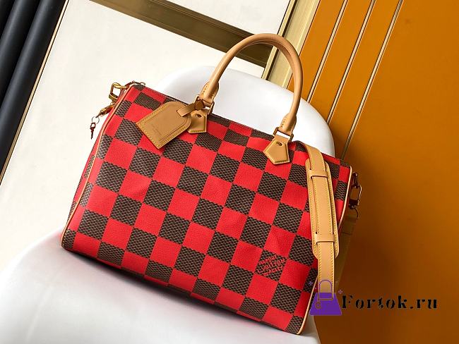 Fortok Louis Vuitton Speedy 25 Bandoulière Damier Pop Red 25x15x15cm - 1