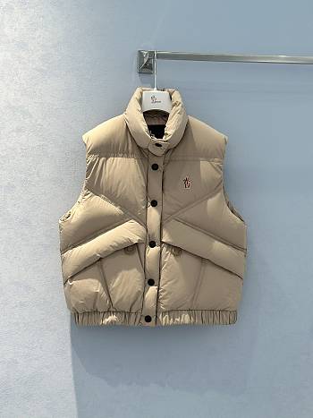 Fortok Moncler 24FW Drawstring Leather Label Stand Collar Down Vest Beige