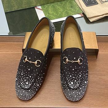 Fortok Gucci Jordaan Multi-faceted Crystal Diamond Loafers Black