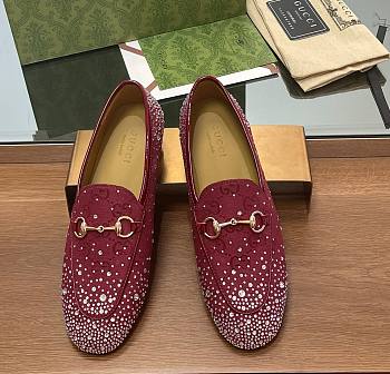 Fortok Gucci Jordaan Multi-faceted Crystal Diamond Loafers Red