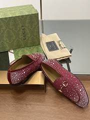 Fortok Gucci Jordaan Multi-faceted Crystal Diamond Loafers Red - 2