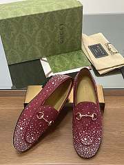 Fortok Gucci Jordaan Multi-faceted Crystal Diamond Loafers Red - 3