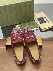 Fortok Gucci Jordaan Multi-faceted Crystal Diamond Loafers Red - 4