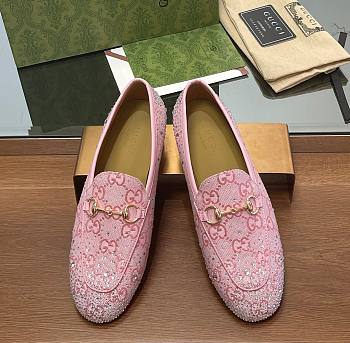 Fortok Gucci Jordaan Multi-faceted Crystal Diamond Loafers Pink