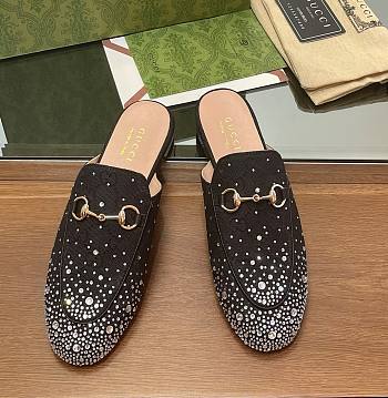 Fortok Gucci Jordaan Multi-faceted Crystal Diamond Slippers Black