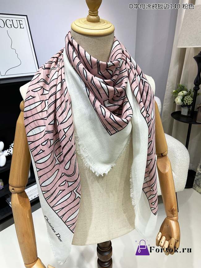Fortok Dior Miss Dior Letter Graffiti Scarf White & Pink 140x140cm - 1