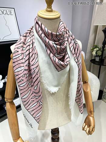 Fortok Dior Miss Dior Letter Graffiti Scarf White & Pink 140x140cm