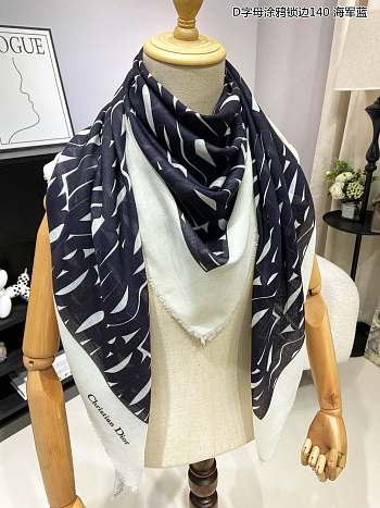 Fortok Dior Miss Dior Letter Graffiti Scarf White & Black 140x140cm