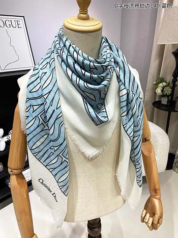 Fortok Dior Miss Dior Letter Graffiti Scarf White & Blue 140x140cm