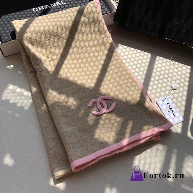 Fortok Chanel Wavy Crochet Cashmere Scarf Brown & Pink 180×60cm - 1