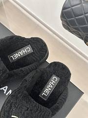 Fortok Chanel Lambswool Buckle Flap Slippers Black - 5