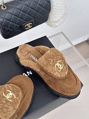 Fortok Chanel Lambswool Buckle Flap Slippers Brown - 6