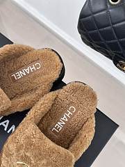 Fortok Chanel Lambswool Buckle Flap Slippers Brown - 4