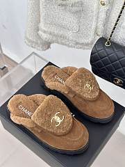 Fortok Chanel Lambswool Buckle Flap Slippers Brown - 3
