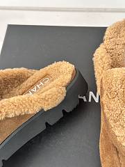 Fortok Chanel Lambswool Buckle Flap Slippers Brown - 2