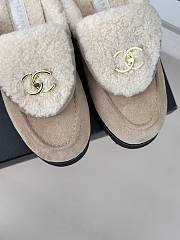 Fortok Chanel Lambswool Buckle Flap Slippers Beige - 6