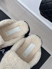 Fortok Chanel Lambswool Buckle Flap Slippers Beige - 5